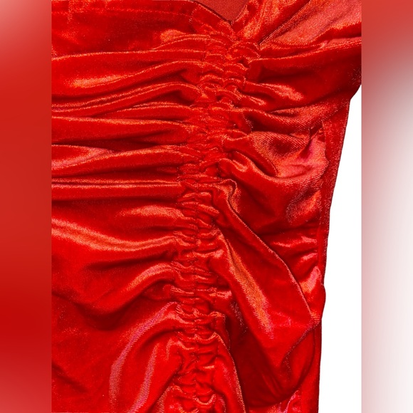 Red Velvet Ruched Bodycon Mini Dress Wild Fable Square Neckline Adjustable Ties - Picture 2 of 11